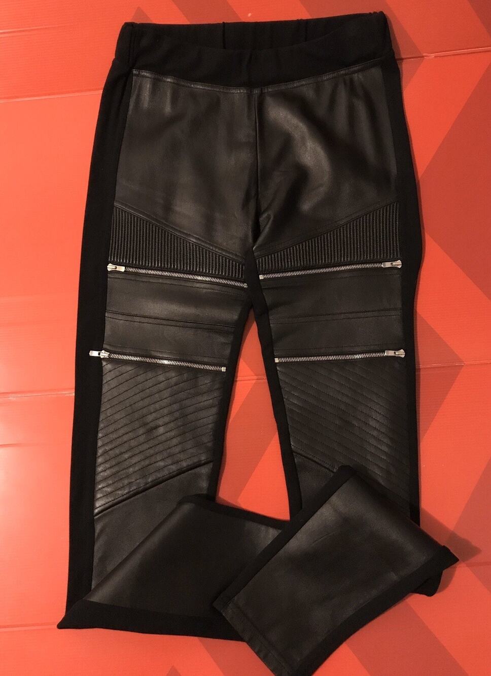 NWT SANDRO Leggings Womens Size 3 Black LEATHER MOTO designer luxury